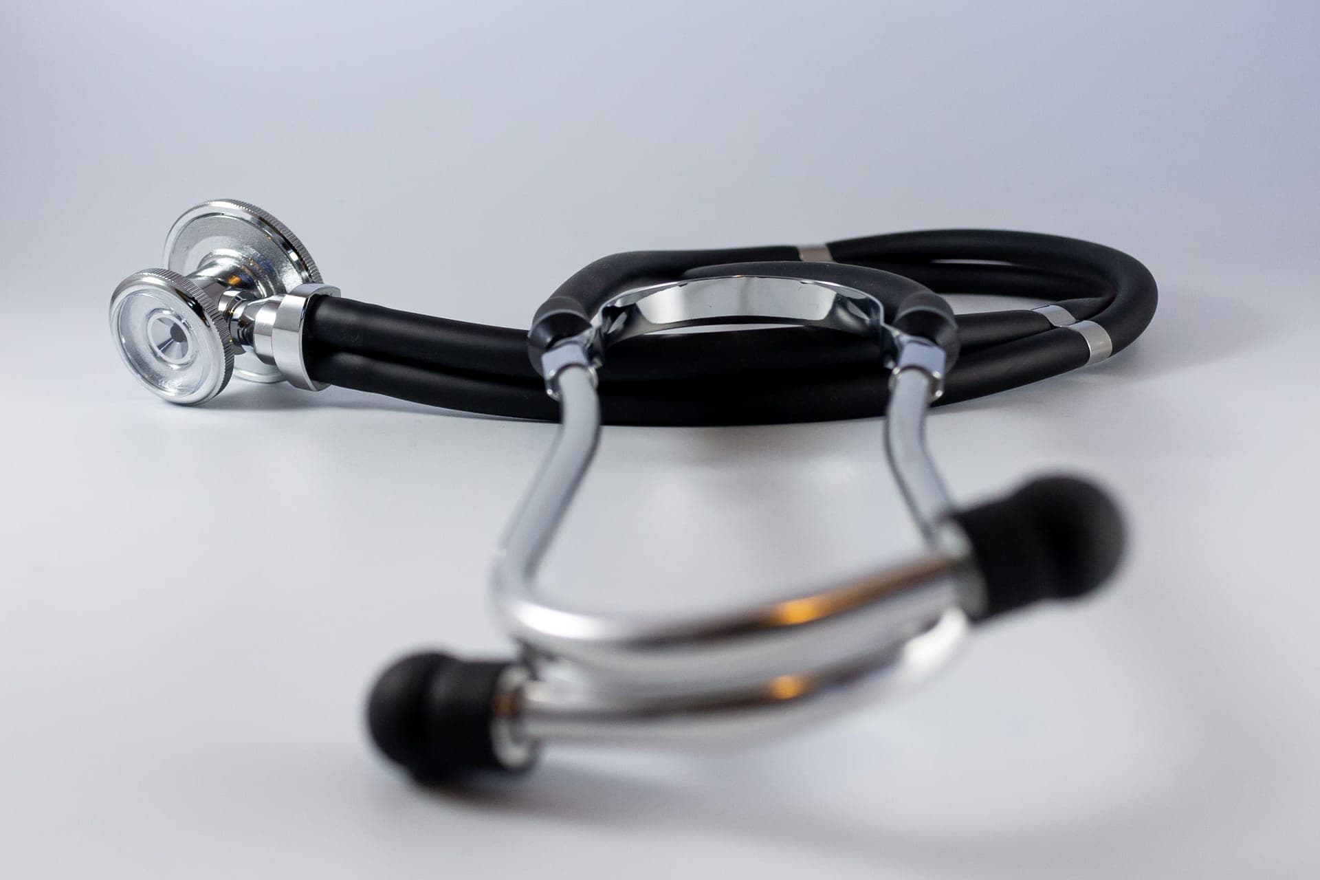 A dual-head stethoscope with a stainless steel chestpiece